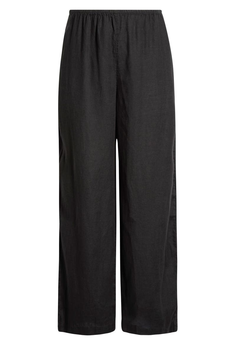Pull-On Wide Leg Linen Pants, Alternate, color, BLACK