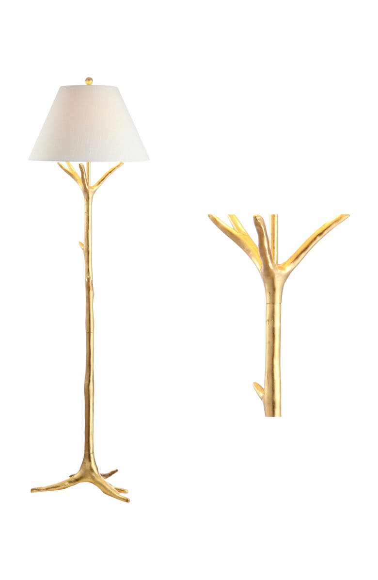 JONATHAN Y Arbor 63.5" Faux Bois Resin LED Floor Lamp, Gold Leaf, Main, color, Gold Leaf