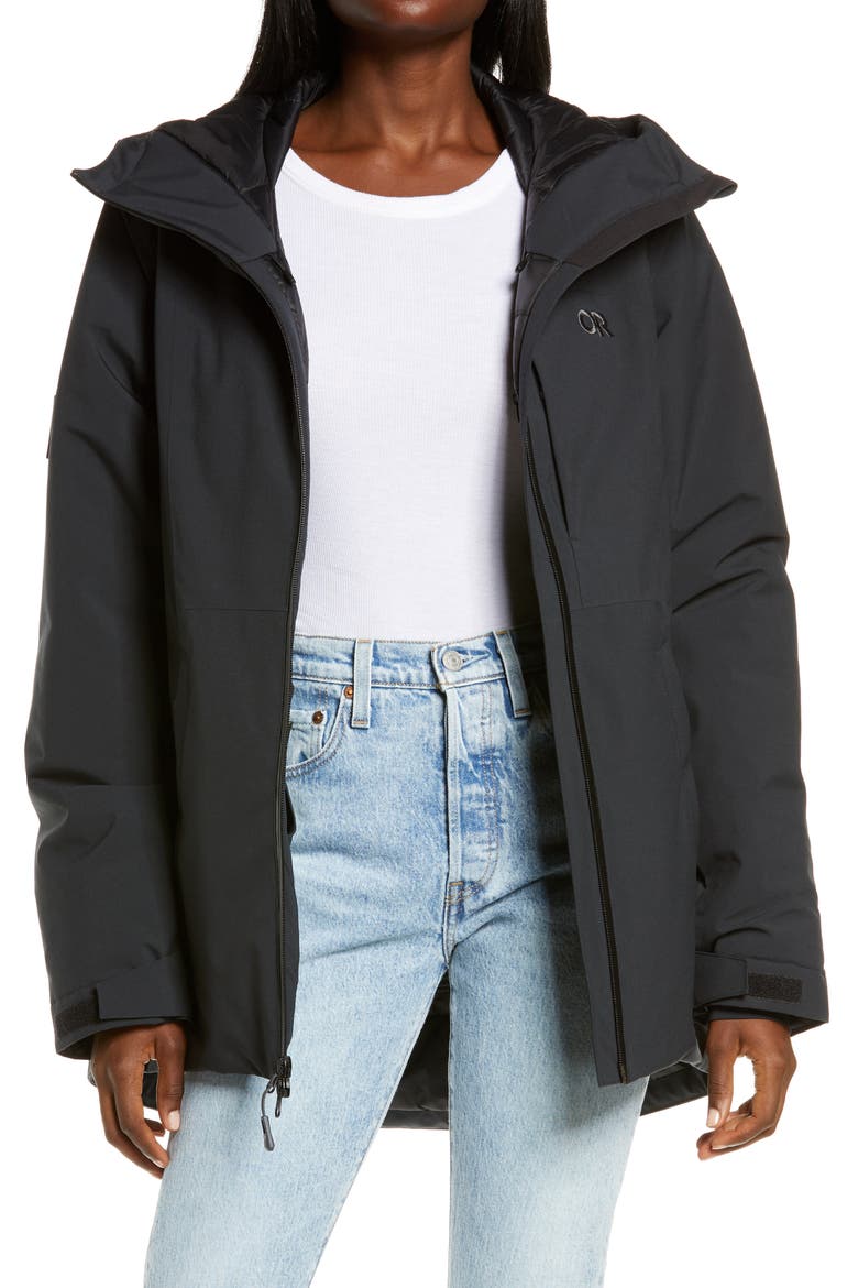 Snowcrew Hooded Ski Jacket, Main, color, BLACK