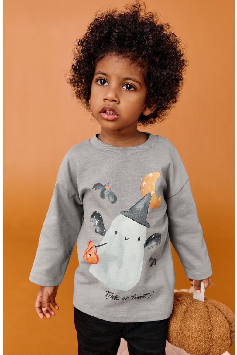Kids' Halloween Long Sleeve Cotton Graphic T-Shirt, Alternate, color, GREY