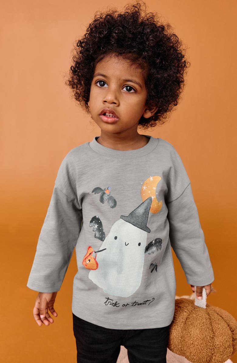 NEXT Kids' Halloween Long Sleeve Cotton Graphic T-Shirt, Alternate, color, Grey