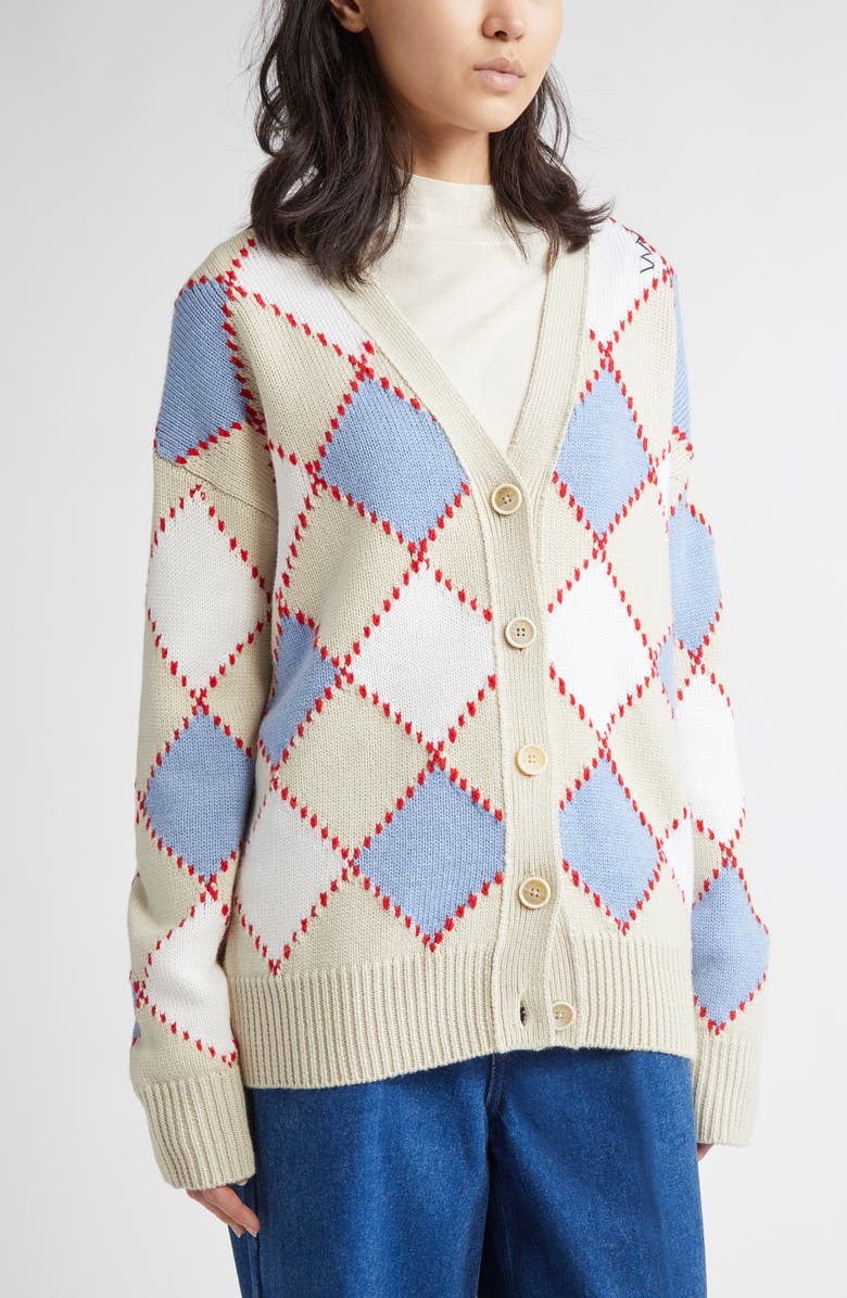 Marni Argyle Intarsia Cotton Cardigan, Alternate, color, 