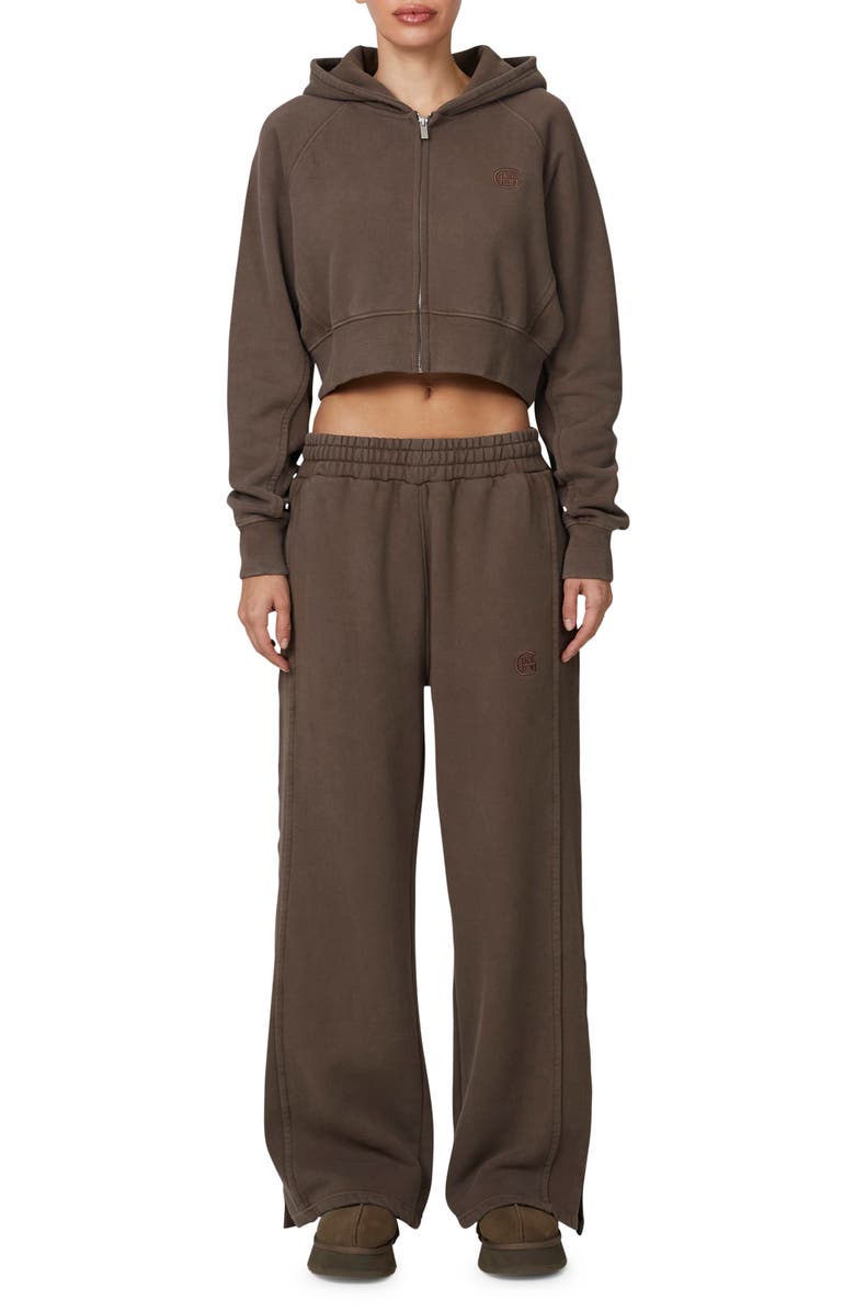 Good For Nothing Ribbed Emblem Crop Zip Hoodie, Alternate, color, Brown