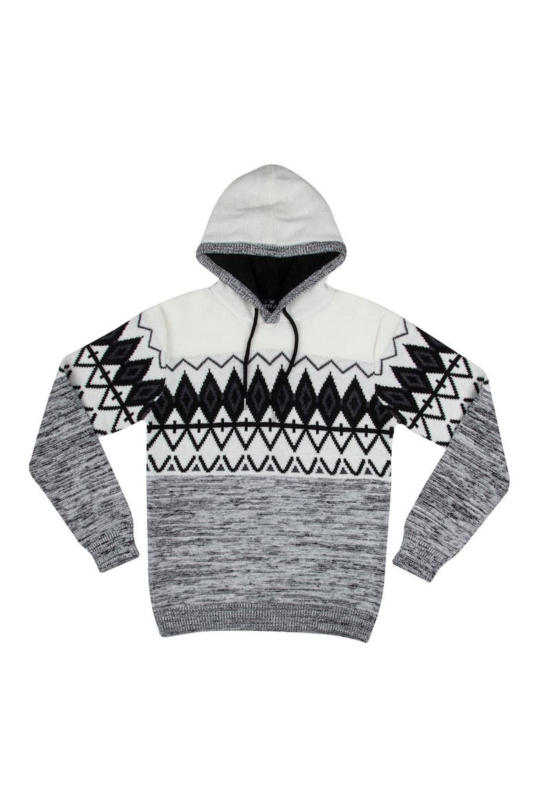 Colorblocked Pattern Hoodie, Alternate, color, BLACK