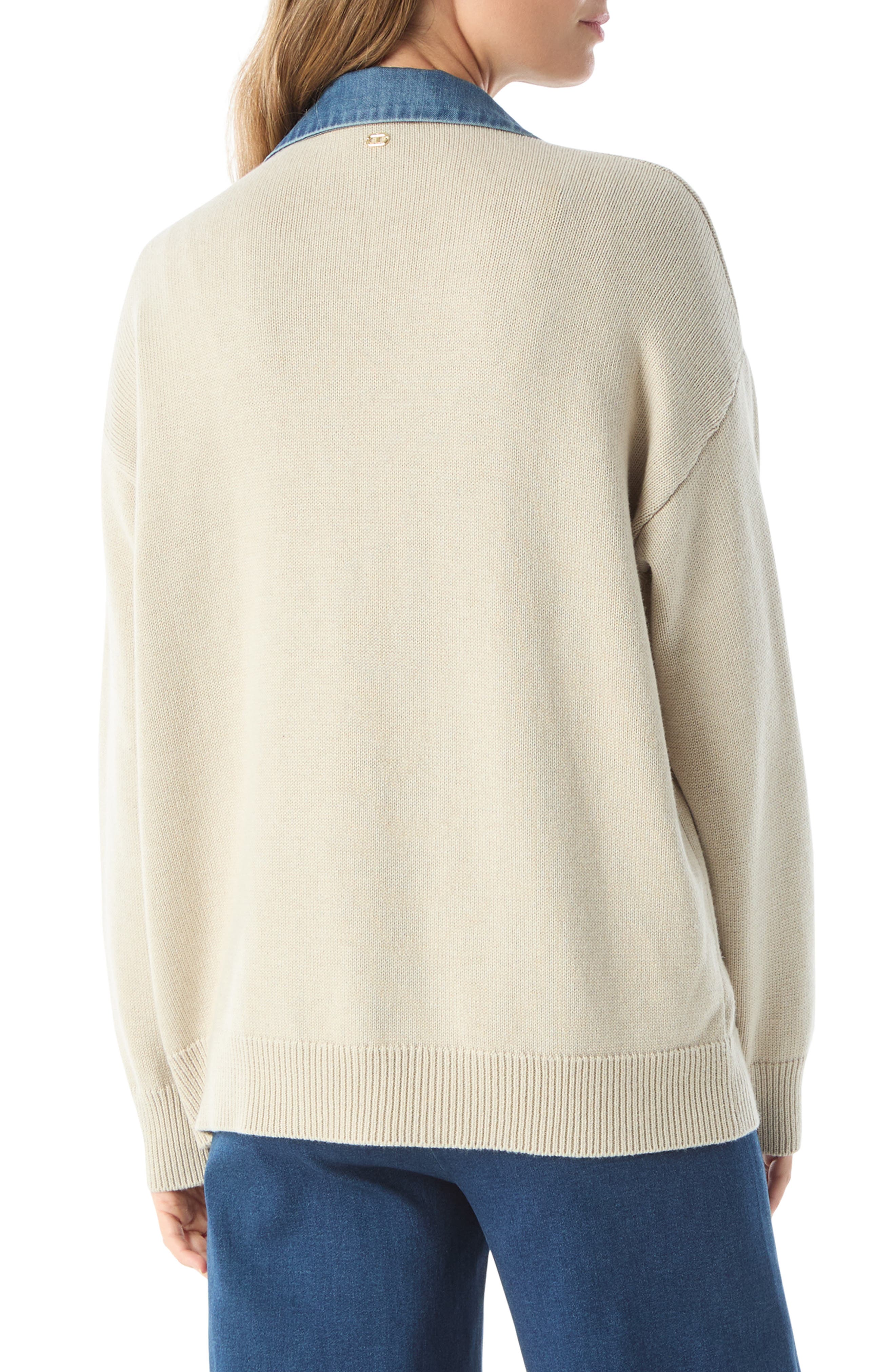 Clio Denim Detail Cotton Blend Sweater - image 4