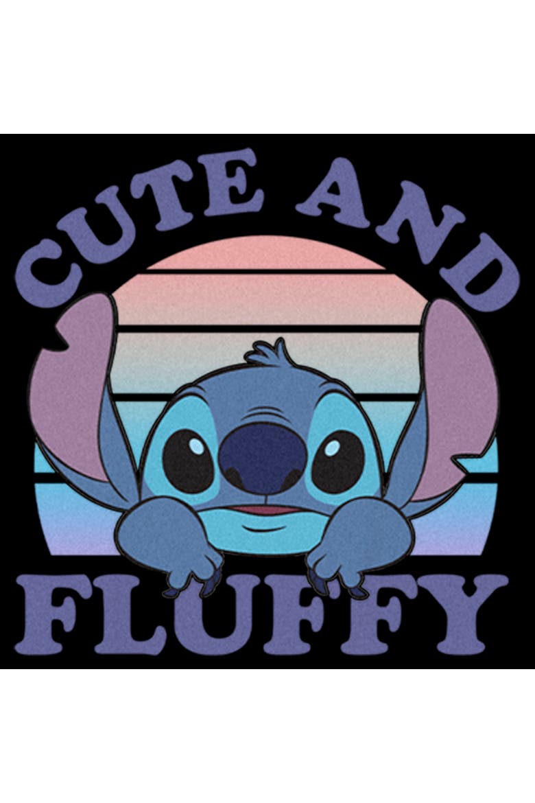 Girl's Lilo & Stitch Cute and Fluffy Retro Sunset  Graphic T-Shirt, Alternate, color, Black