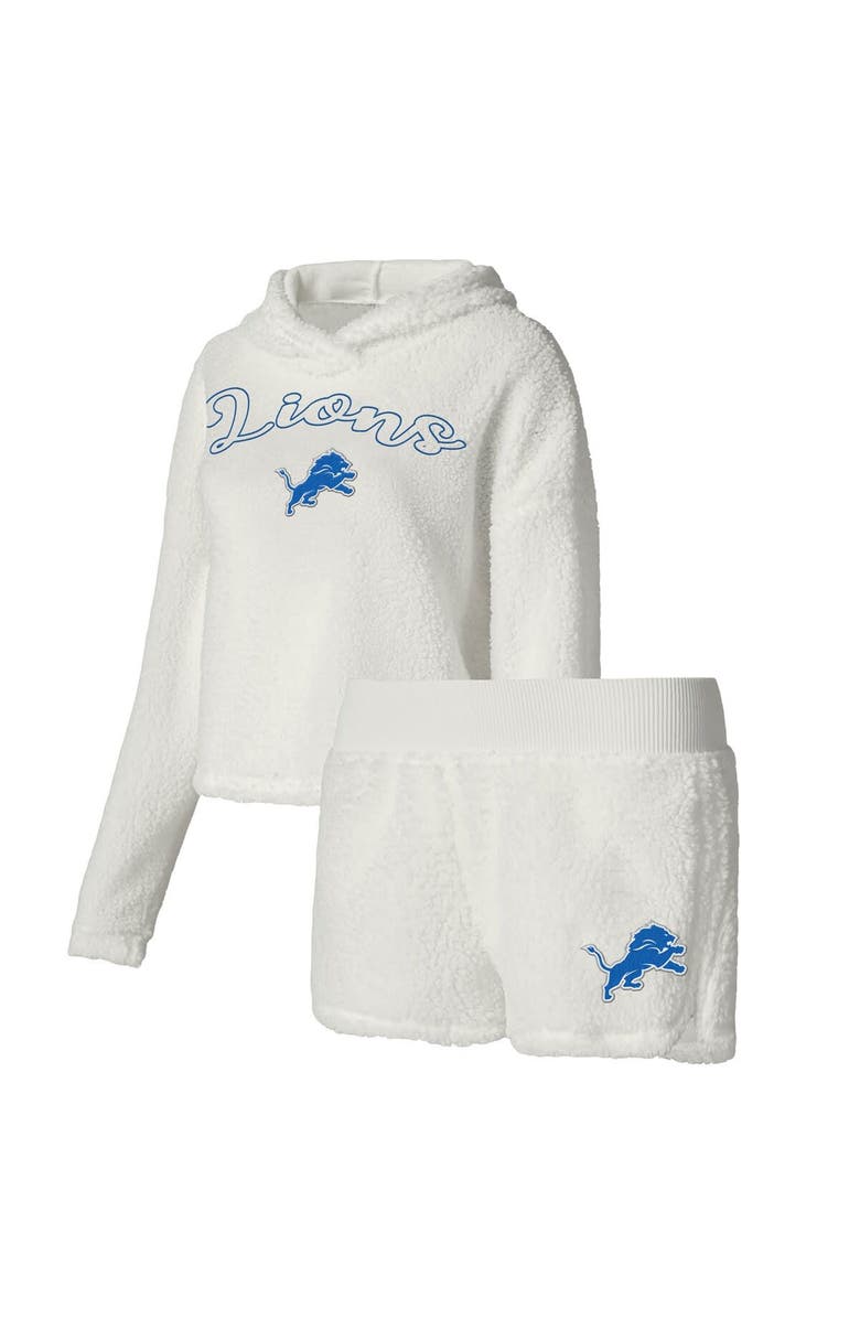 CONCEPTS SPORT Women's Concepts Sport  White Detroit Lions Fluffy Pullover Sweatshirt & Shorts Sleep Set, Main, color, 