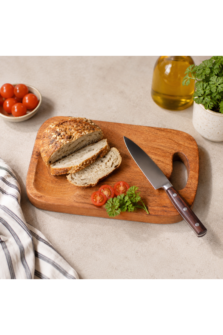 Handmade Acacia Wood Cutting Board with Handle, Alternate, color, Natural Wood