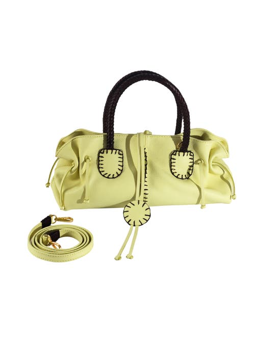 Carlos Falchi Mini Satchel Top Grain Leather Bag In Yellow