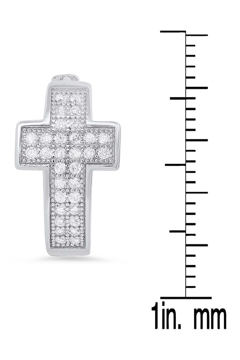 Simulated Diamond Cross Huggie Hoop Earrings, Alternate, color, SILVER