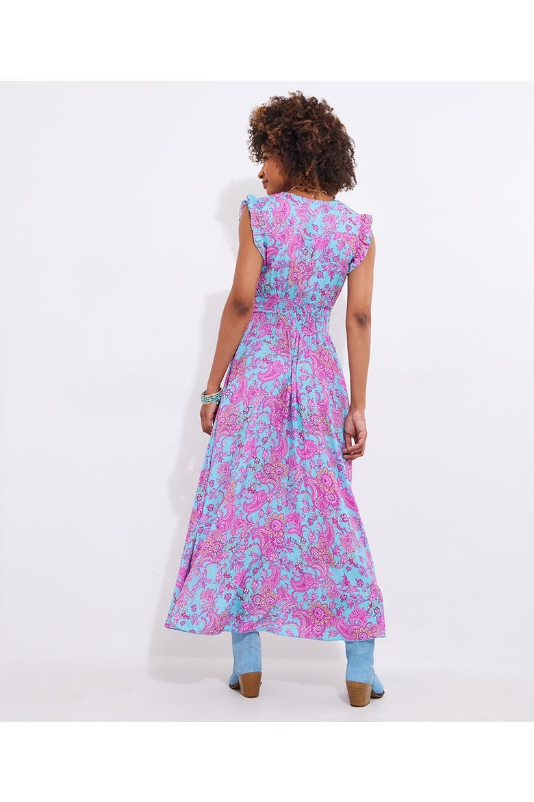 V Neck Ruffle Maxi Dress, Alternate, color, PINK PAISLEY FLORAL