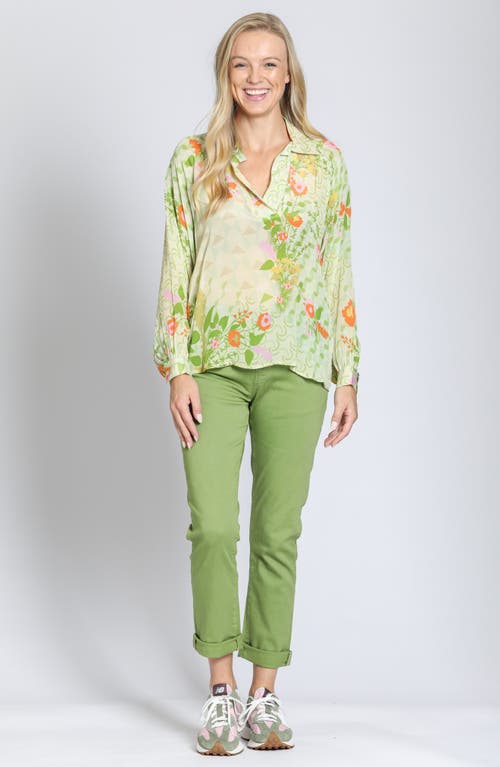 Apny Print Popover Top In Light Green Multi