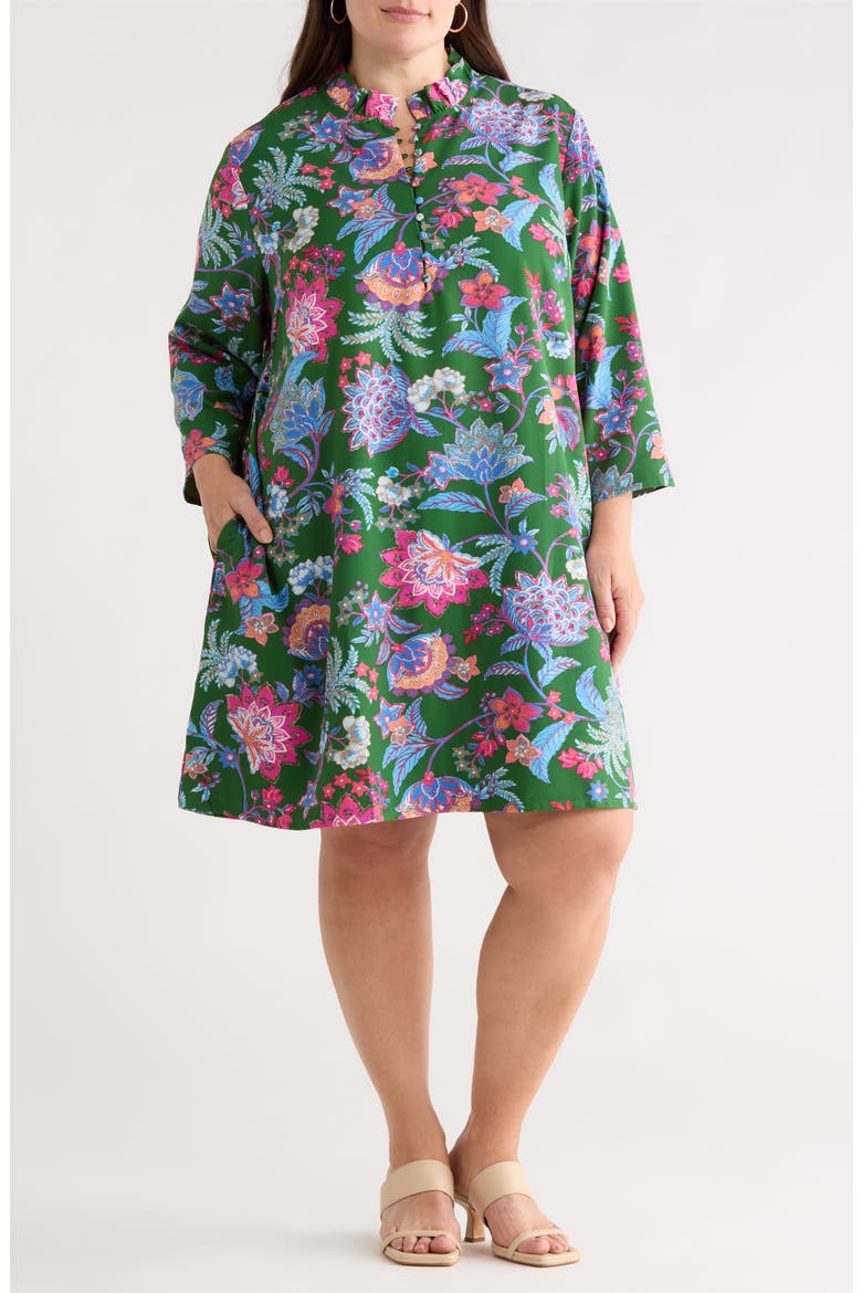 Elara Ruella Floral Ruffle Dress, Main, color, EMERALD-MULTI
