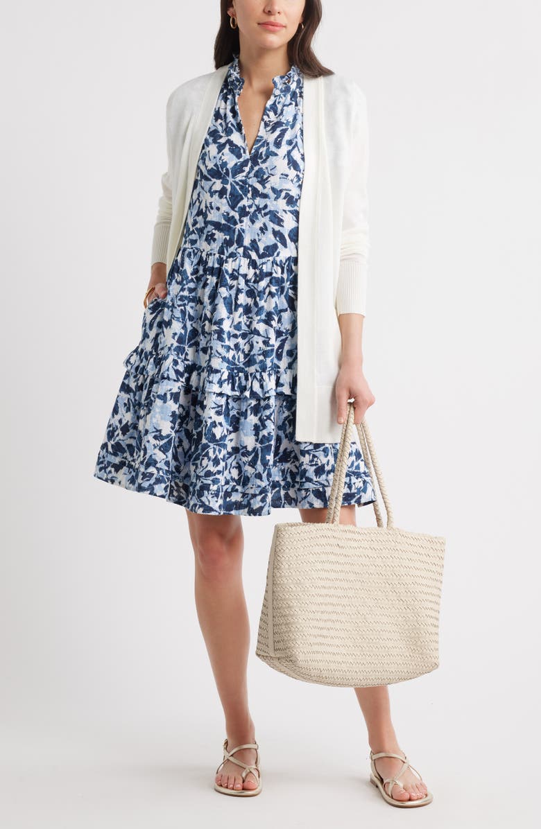 Caslon<sup>®</sup> Ruffle Duo Cotton Gauze Dress, Alternate, color, Navy- White Brushed Blooms