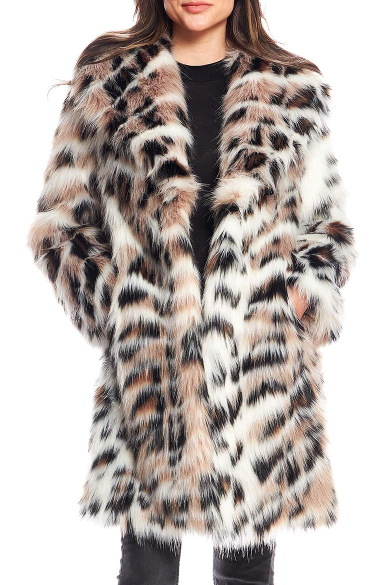 Wild Side Leopard Print Faux Fur Coat, Main, color, WHITE MULTI