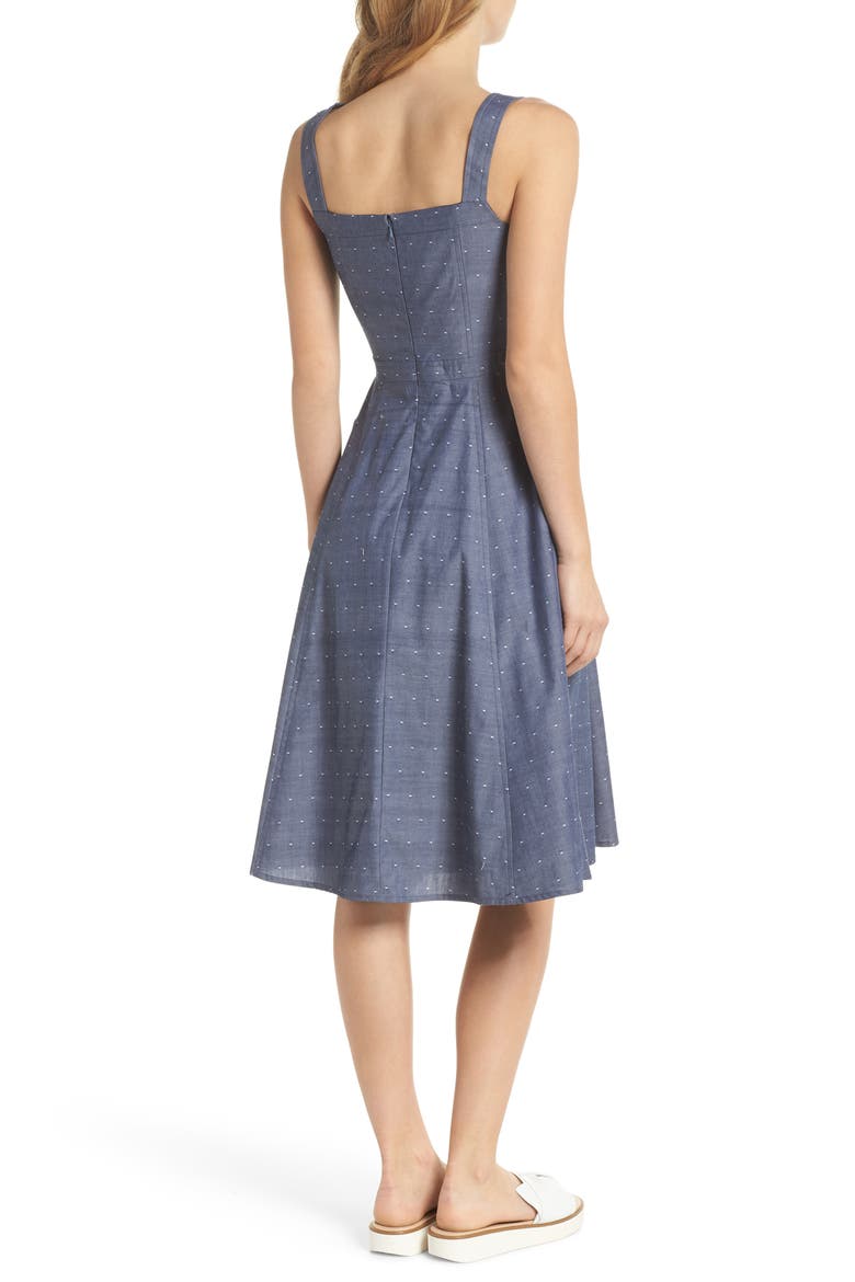 Riley Dot Chambray Fit & Flare Sundress, Alternate, color, CHAMBRAY WITH WHITE