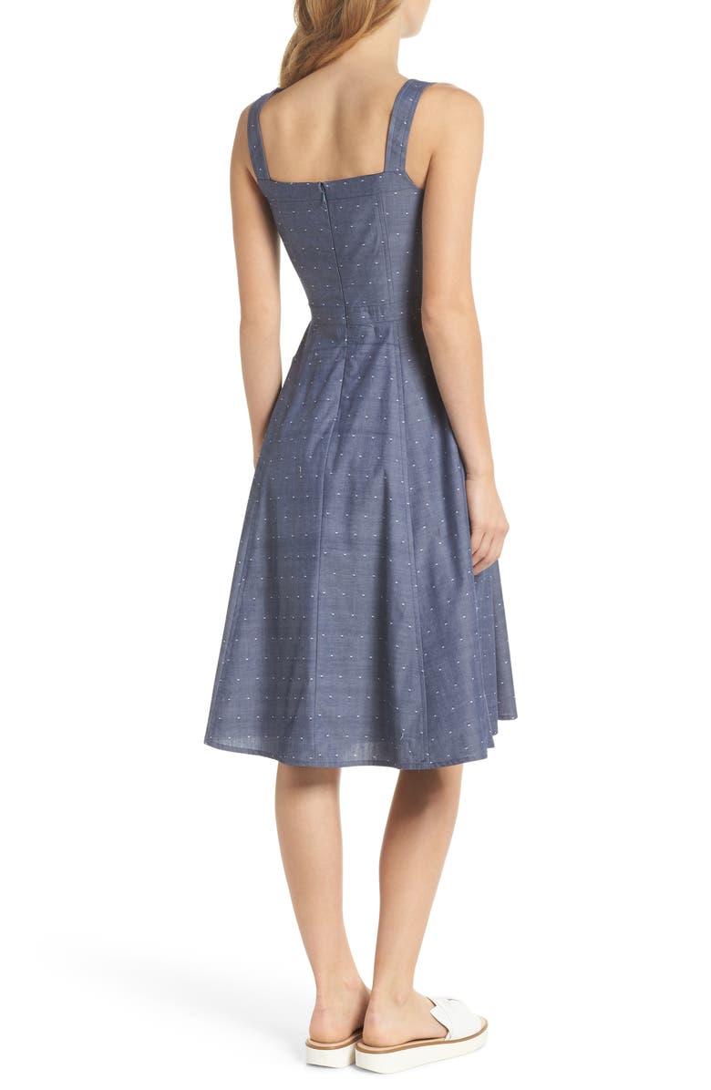 Gal Meets Glam Collection Riley Dot Chambray Fit & Flare Sundress, Alternate, color,
