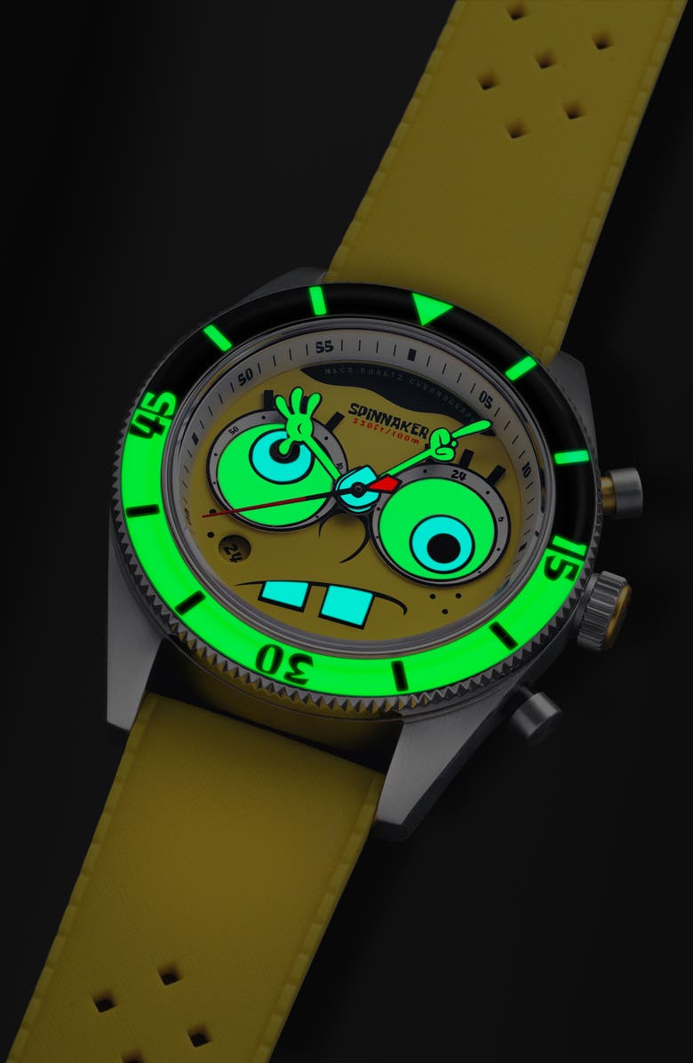 SPINNAKER Fleuss 'SpongeBob SquarePants<sup>™</sup>' Rubber Strap Chronograph Watch, 43mm, Alternate, color, 