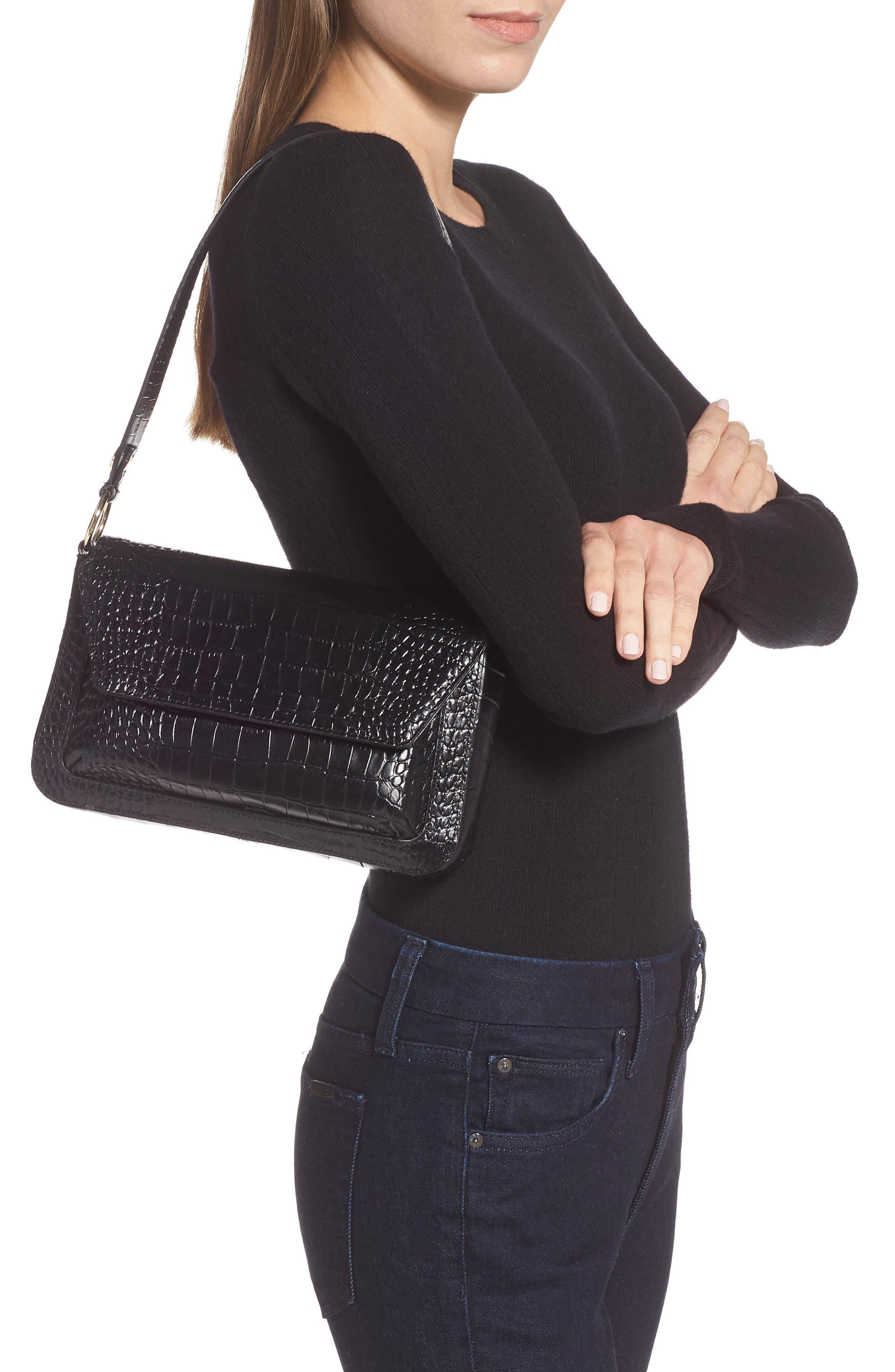 Nordstrom Stella Croc Embossed Leather Shoulder Bag, Alternate, color, 