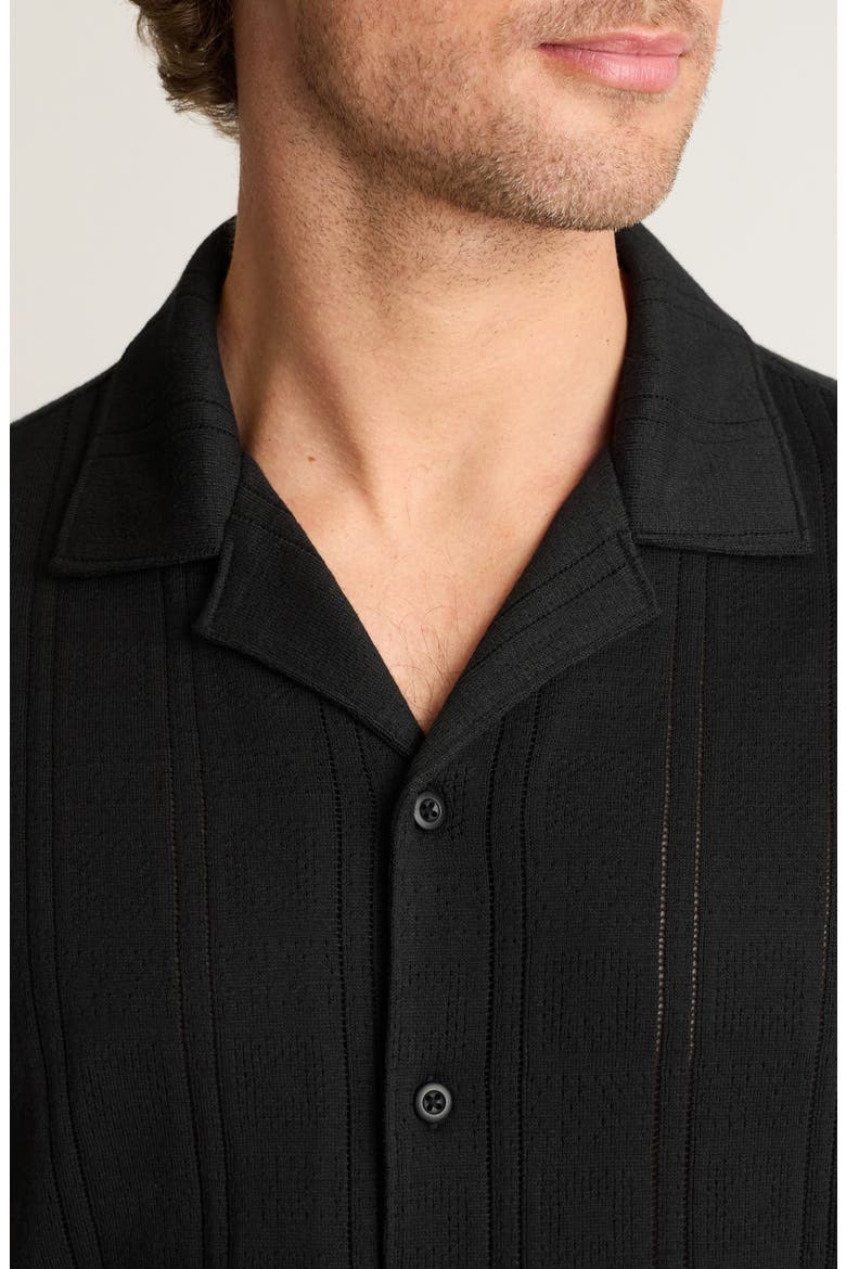Stretch Pointelle Cabana Shirt, Alternate, color, JET BLACK POINTELLE