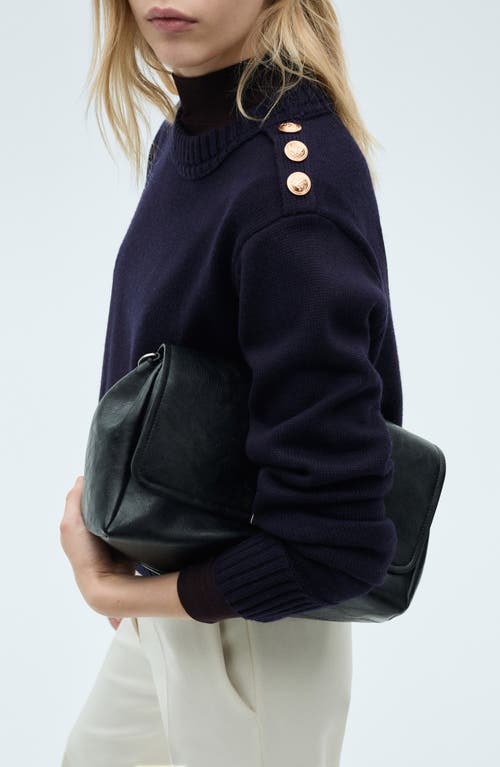 Mango Button Shoulder Mock Neck Sweater In Blue