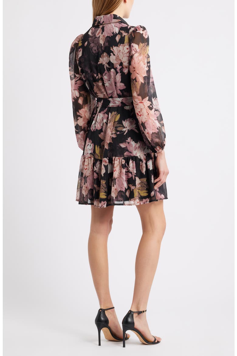 Long Sleeve Floral Chiffon Shirtdress, Alternate, color, ANNE BLACK MULTI