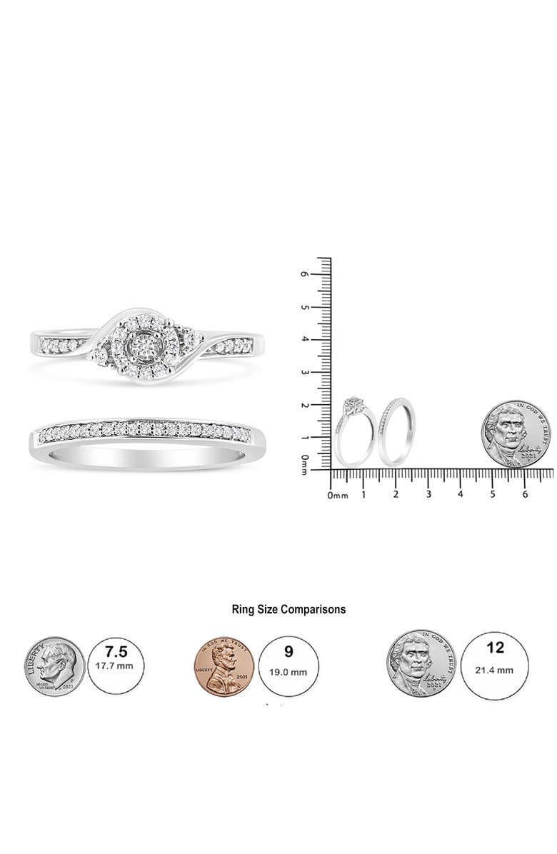Haus of Brilliance Silver 1/4 Cttw Diamond Halo and Swirl Engagement Ring and Wedding Band Set, Alternate, color, White