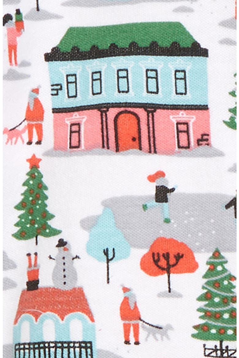 Print Fitted One-Piece Pajamas, Alternate, color, WHITE SILVER HOLIDAY VILLAGE
