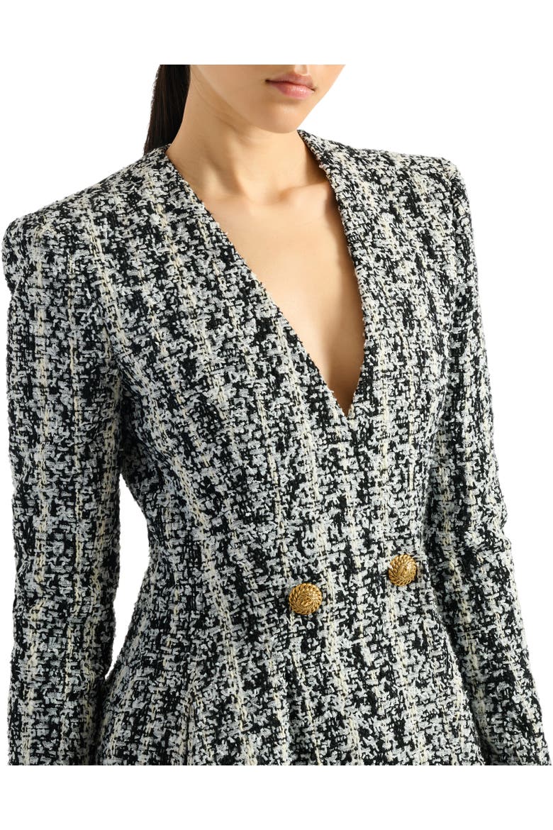 Two-tone flared tweed dress, Alternate, color, black