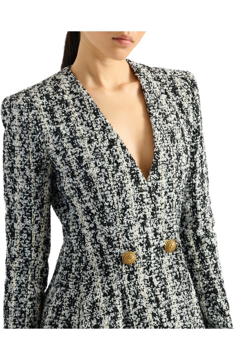 Balmain Two-tone flared tweed dress, Alternate, color, Black