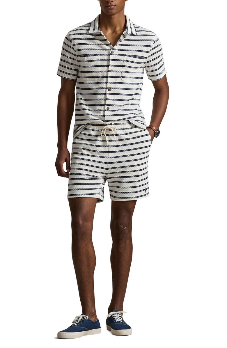 Polo Ralph Lauren Pointelle Rib 6-Inch Shorts, Alternate, color, Pale Cream/ Newport Navy