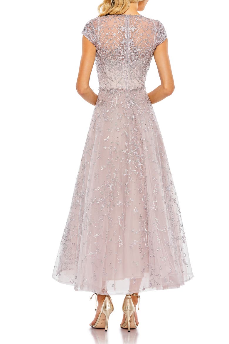 Petite Embellished High Neck Cap Sleeve A Line Dress, Alternate, color, Lilac