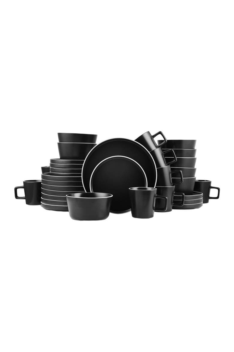 Allison Stoneware 32-Piece Dinnerware Set, Main, color, Black Matte, White Rim
