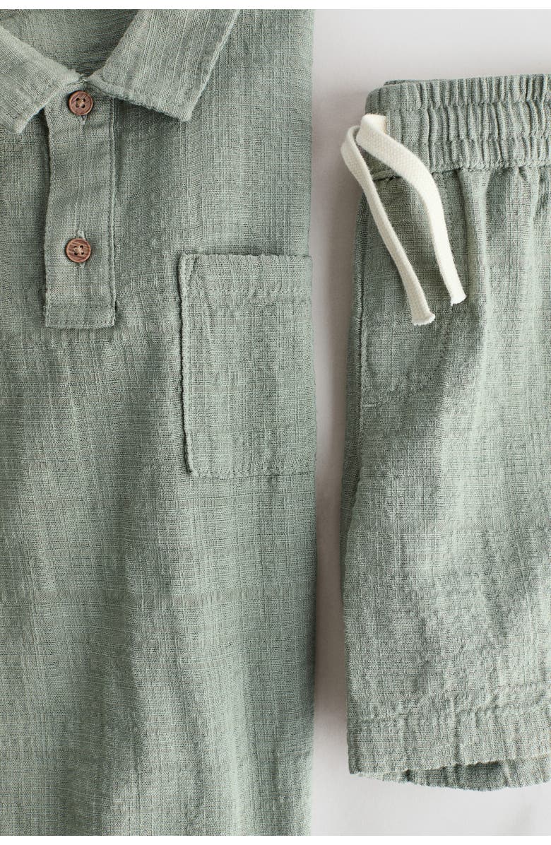 H&M 2-piece Textured Cotton-blend Set, Alternate, color, Light Khaki Green