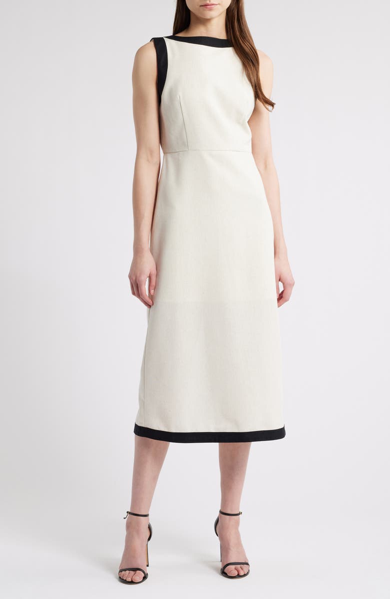 ZOE AND CLAIRE Contrast Trim Linen & Cotton Blend Midi Dress, Main, color,