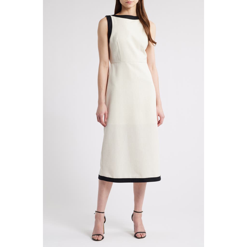 Zoe And Claire Contrast Trim Linen & Cotton Blend Midi Dress