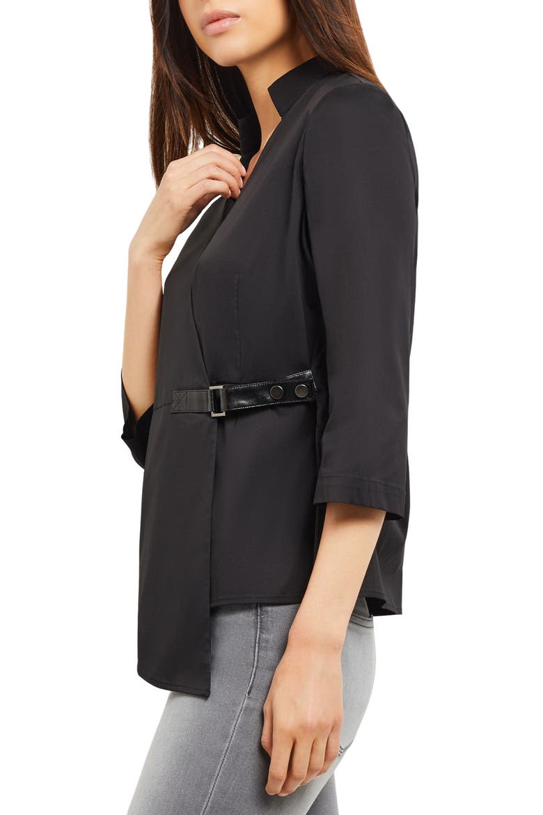 Asymmetric Belted Wrap Blouse, Alternate, color, BLACK