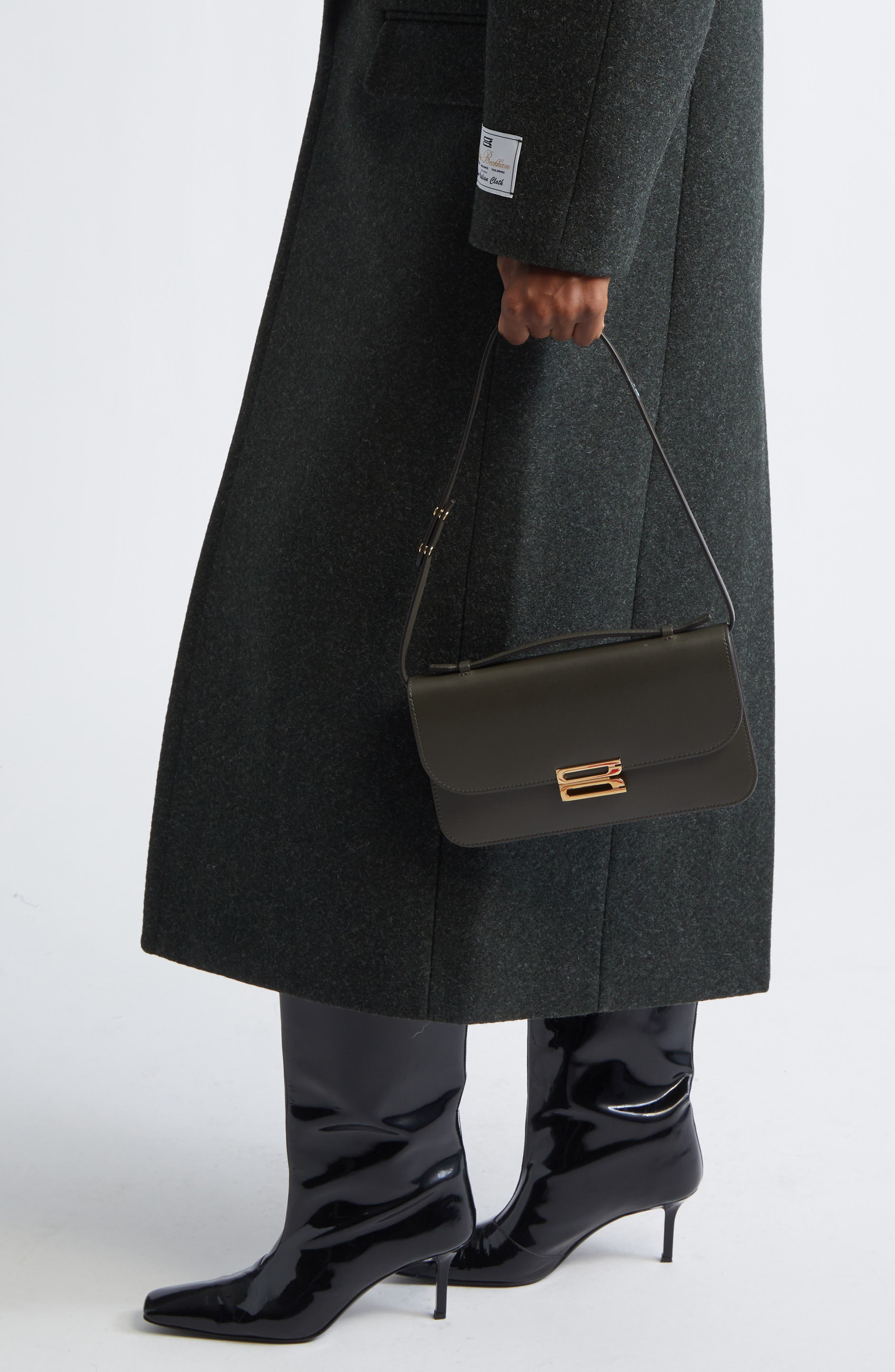 Midi Dorian Leather Top Handle Pouchette Bag, Alternate, color, DARK OLIVE
