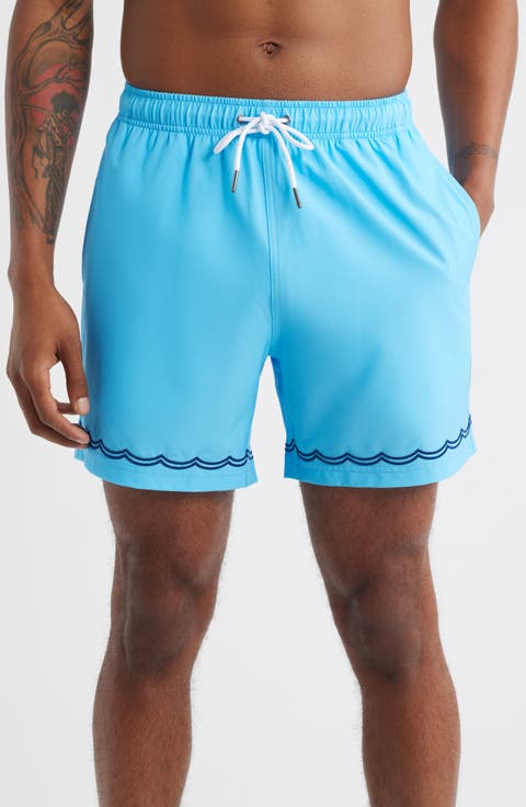 Wavy Stitch Embroidered Performance Swim Trunks