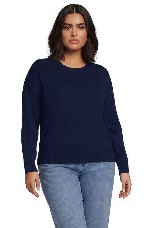 Double Trim Cotton Crew Neck Sweater