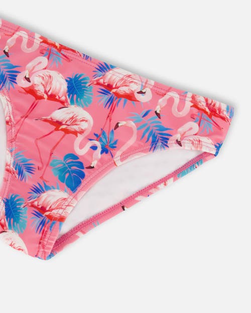 Deux Par Deux Little Girl's Printed Two-piece Swimsuit With Frills Candy Pink And Pink Flamingo In Candy Pink And Pink Flamingo