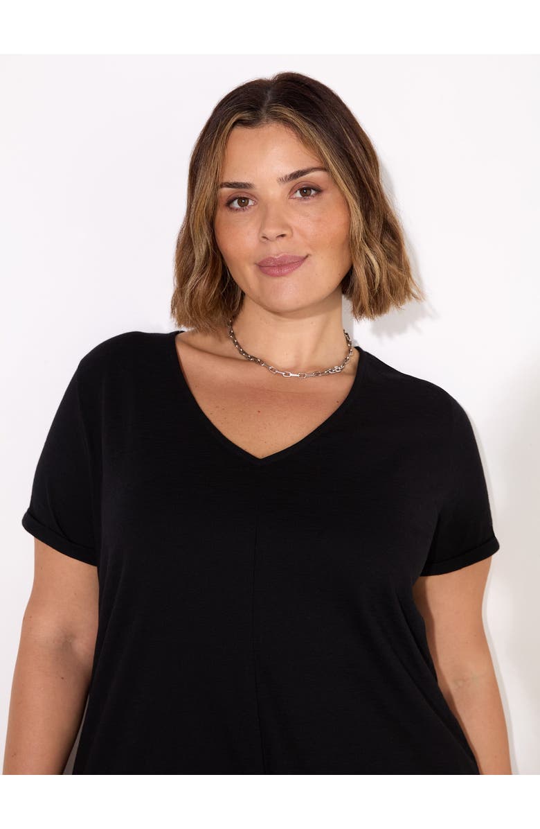 Live Unlimited Cotton Slub V-Neck Longline T-Shirt, Alternate, color, Black