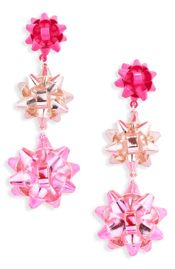 Leith Gift Bow Tiered Drop Earrings In Pink