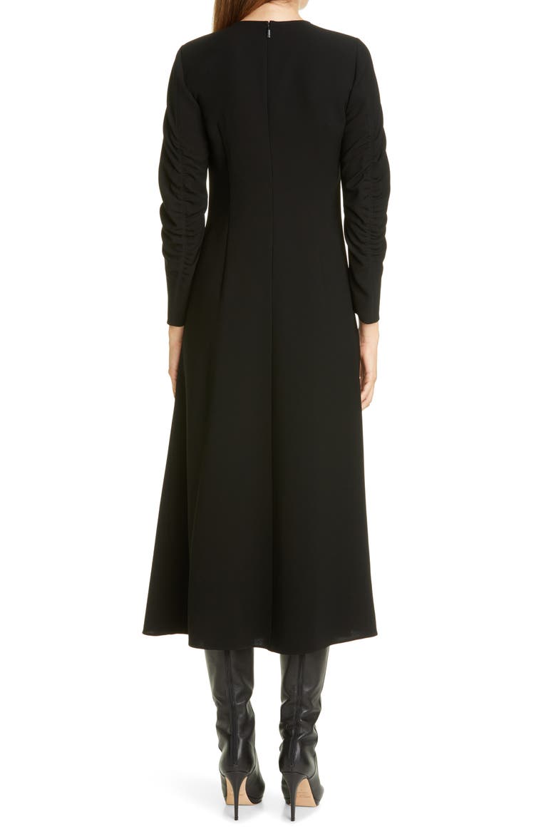 Collina Ruched Long Sleeve Midi Dress, Alternate, color, BLACK