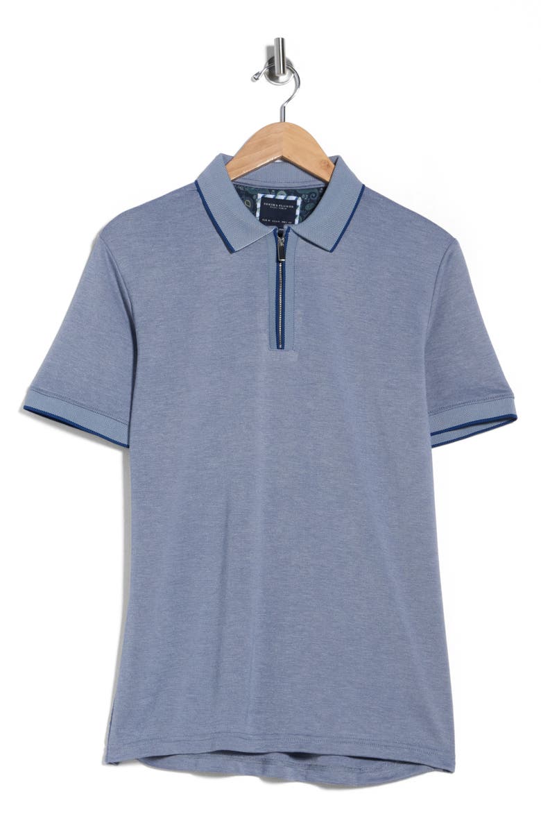 DENIM AND FLOWER Tipped Quarter Zip Polo, Main, color, Navy