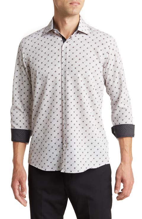 Patterned Long Sleeve Performance Button-Up Shirt
