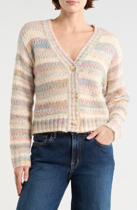 Stripe Button Front Crop Cardigan