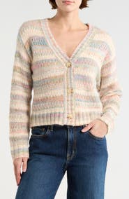 Lush Stripe Button Front Crop Cardigan