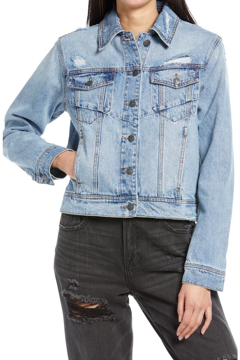Fitted Denim Trucker Jacket, Alternate, color, LIGHT WASH
