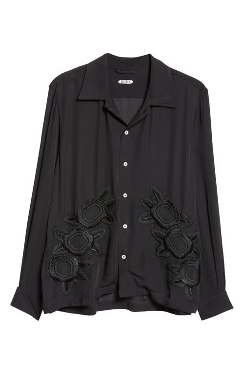 Bode Midnight Daffodil Long Sleeve Silk Button-up Shirt In Black